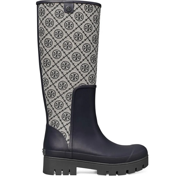 TORY BURCH WOMEN'S T MONOGRAM NAVY BLUE LOGO RUBBER FOUL WEATHER BOOT - Picture 2 of 3